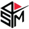 A geometric logo with the letters S and M outlined in black, a red triangle above the S, and angular lines forming an abstract, three-dimensional design.